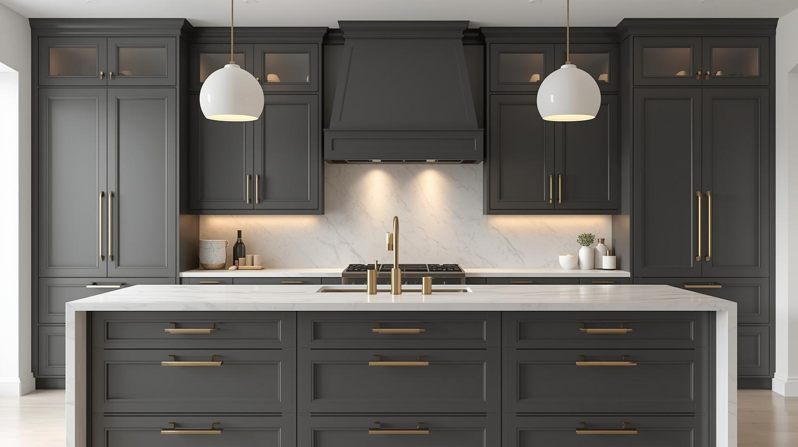 large modern kitchen dark grey cabinets